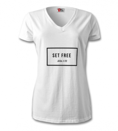 Set Free (John 8:32) Ladies V neck Value Tee