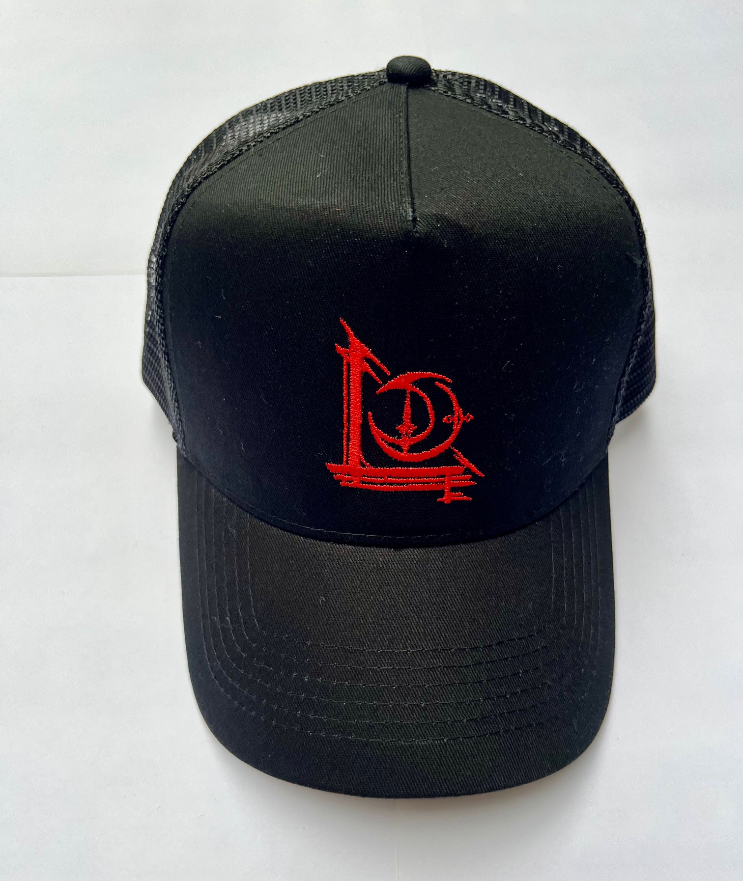 L&TD 'Sigil' Logo Snapback Trucker Cap – Red on Black/Black Cap